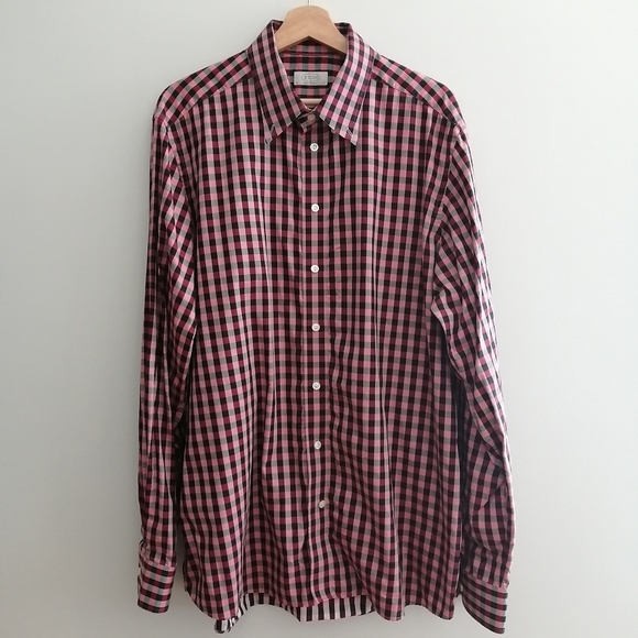 Eton Contemporary Fit Black And Raspberry Red Plaid Button Down Shirt 18 - Picture 2 of 15